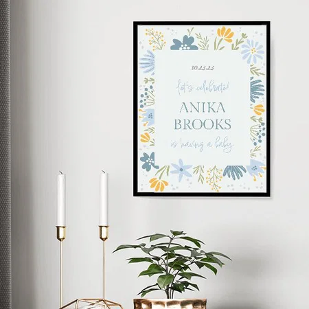 Colorful Floral Frame Design Customized Photo Printed Vertical Portrait Poster