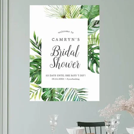 Wild Tropical Palm Bridal Shower Customized Photo Printed Vertical Portrait Poster