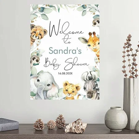 Foliage Green Gold Safari Baby Shower Customized Photo Printed Vertical Portrait Poster