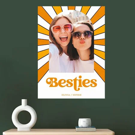 Modern Besties Yellow Line Design Customized Photo Printed Vertical Portrait Poster