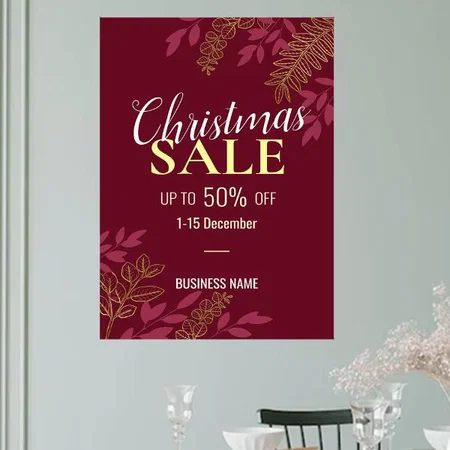 Red Christmas Gold Pink Leaf Design Customized Photo Printed Vertical Portrait Poster