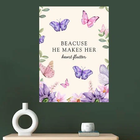 Butterflies Pattern Bridal Shower Design Customized Photo Printed Vertical Portrait Poster