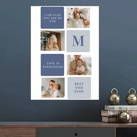 Happy Fathers Day  Modern Collage Photo Customized Photo Printed Vertical Portrait Poster