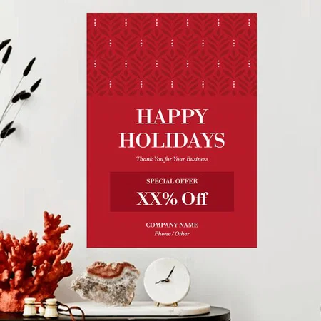 Modern Red Floral Pattern Design Customized Photo Printed Vertical Portrait Poster