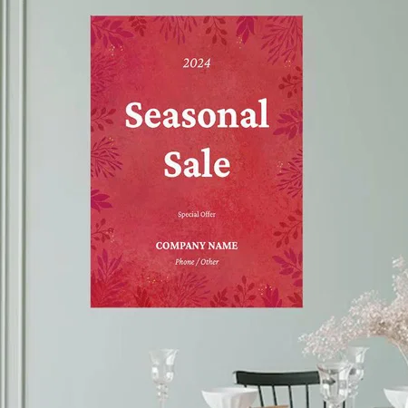 Modern Red Leaf Pattern Design Customized Photo Printed Vertical Portrait Poster