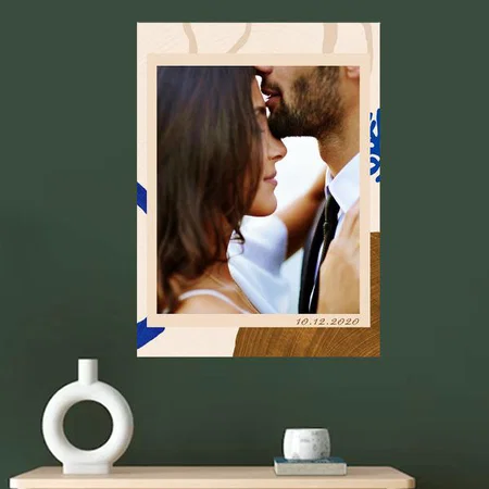 Abstract Modern Art Beige Blue Photo  Customized Photo Printed Vertical Portrait Poster