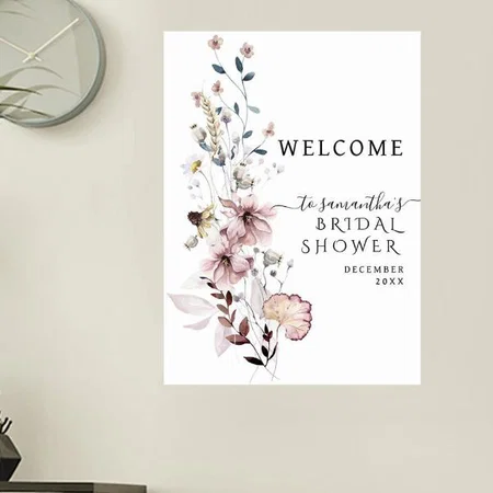 Wildflower Boho Modern Bridal Shower Customized Photo Printed Vertical Portrait Poster