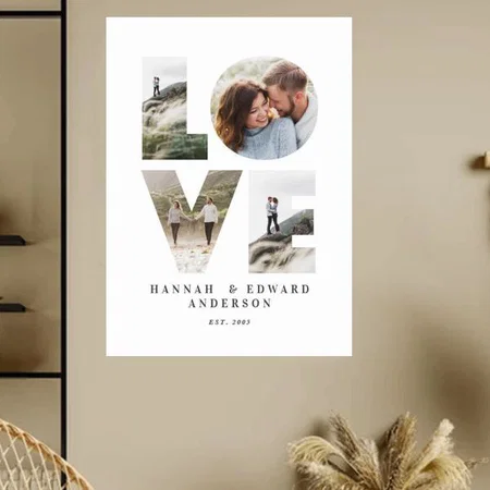 Simple Modern Love Photo Collage Design Customized Photo Printed Vertical Portrait Poster