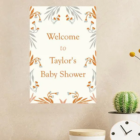Modern Floral Baby Shower Design Customized Photo Printed Vertical Portrait Poster