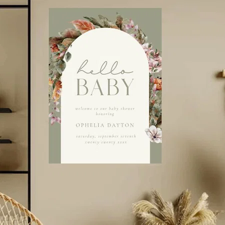 Botanical Boho Baby Shower Customized Photo Printed Vertical Portrait Poster