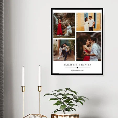 Family or Wedding Couple 4 Photo Collage Customized Photo Printed Vertical Portrait Poster