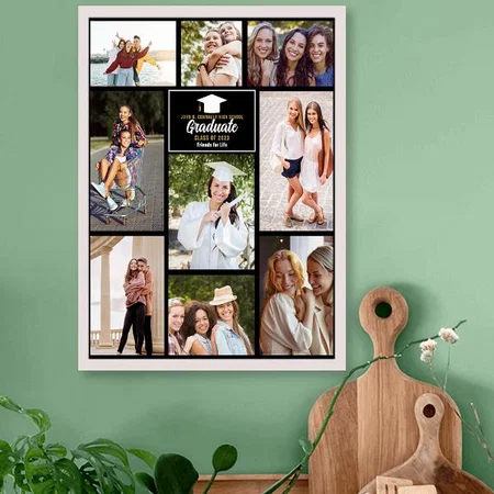 Friends Photo Collage Graduation Cap Design Customized Photo Printed Vertical Portrait Poster