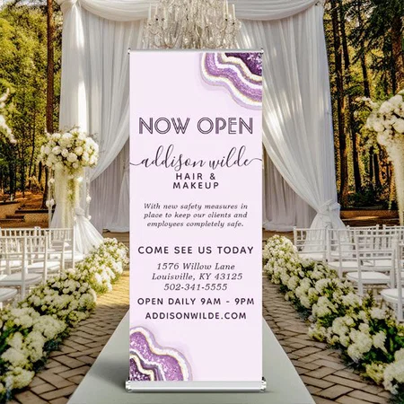 Purple Glitter Design Customized Photo Printed Roll Up Standee Banner