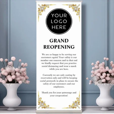 Elegant Gold Company Logo Design Customized Photo Printed Roll Up Standee Banner