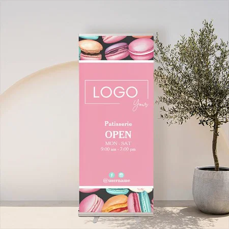 Modern Pink Business Logo Customized Photo Printed Roll Up Standee Banner