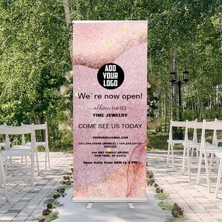 Pink Gold Watercolor Customized Photo Printed Roll Up Standee Banner