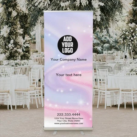 Glitter Pink Marble Splash Liquid Trade Show Design Customized Photo Printed Roll Up Standee Banner