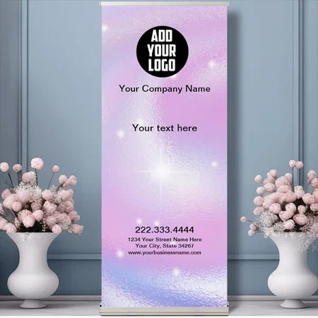 Elegant Glam Pink Purple Holographic Design Customized Photo Printed Roll Up Standee Banner