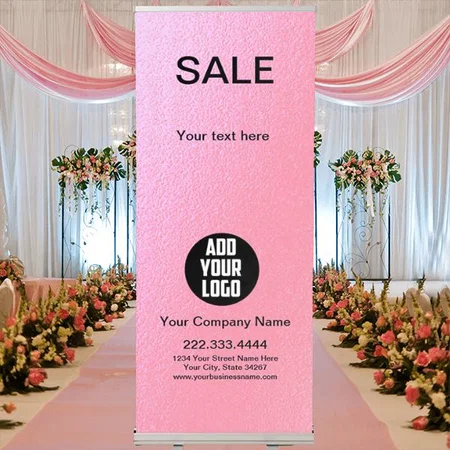 Pink Colorful Glam Sparkle Holographic Customized Photo Printed Roll Up Standee Banner