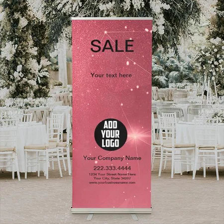 Modern Dark Pink Sparkle Customized Photo Printed Roll Up Standee Banner