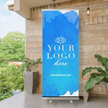 Modern Blue Painted Watercolor Customized Photo Printed Roll Up Standee Banner