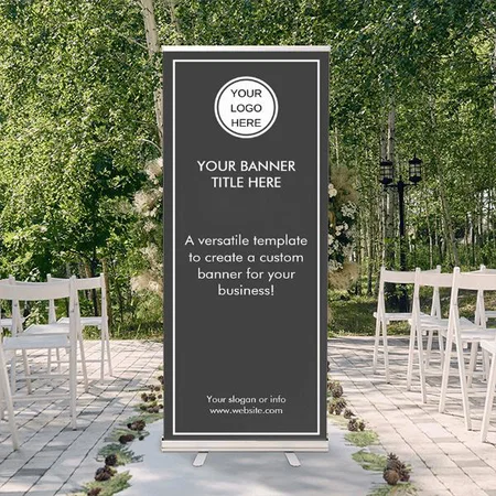 Minimalist Gray and White Company Event Customized Photo Printed Roll Up Standee Banner