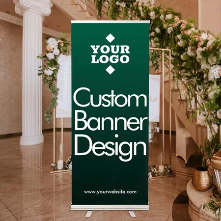 Modern Dark Green Customized Photo Printed Roll Up Standee Banner