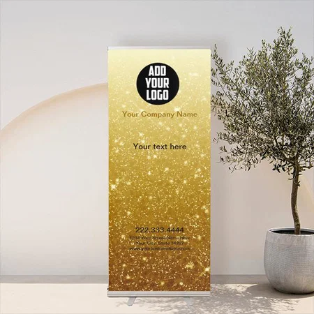 Modern Gold Glitter Business Logo Design Customized Photo Printed Roll Up Standee Banner