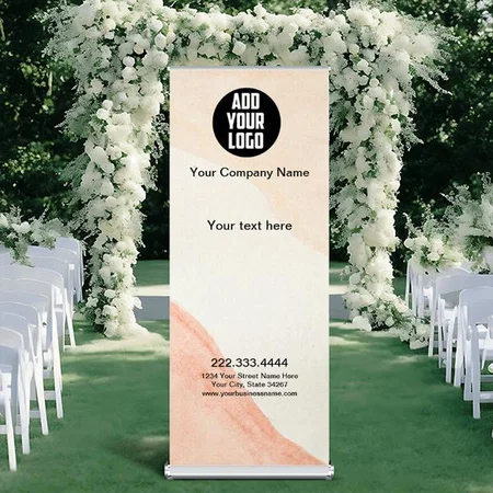 Modern Boho Pink White Pastel Color Marble Design Customized Photo Printed Roll Up Standee Banner