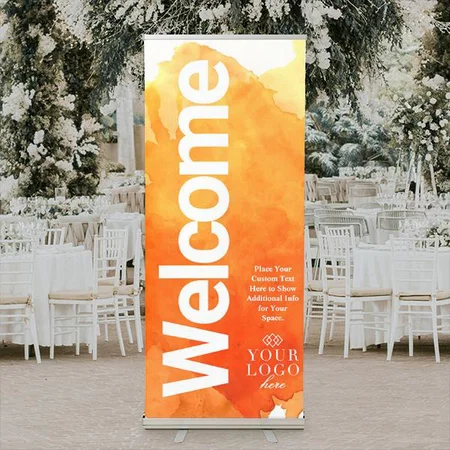 Modern Orange Painted Watercolor Design Customized Photo Printed Roll Up Standee Banner