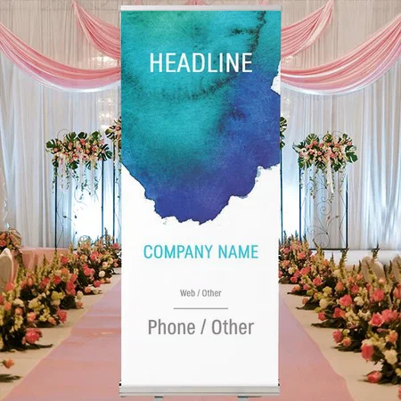 Blue Watercolor Design Customized Photo Printed Roll Up Standee Banner