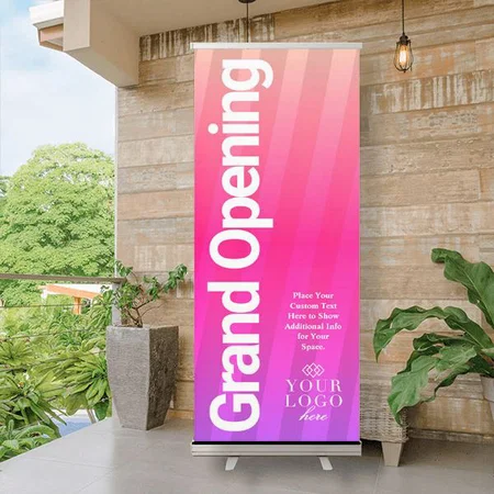 Modern Pink Purple Bright and Bold Business Customized Photo Printed Roll Up Standee Banner