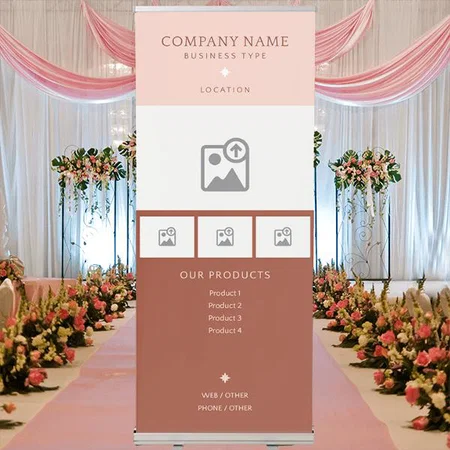 Modern Pink Brown And White Color Design Customized Photo Printed Roll Up Standee Banner
