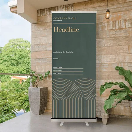 Green Gold Line Design Customized Photo Printed Roll Up Standee Banner