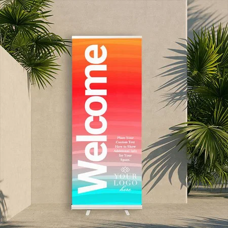 Modern Orange Red & Blue Bright and Bold Business Customized Photo Printed Roll Up Standee Banner
