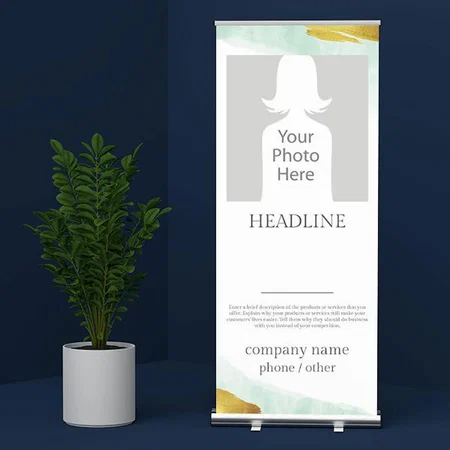 Modern Gold And Blue Watercolor Design Customized Photo Printed Roll Up Standee Banner