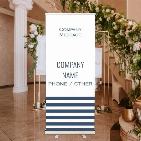 Navy Blue White Line Design Customized Photo Printed Roll Up Standee Banner