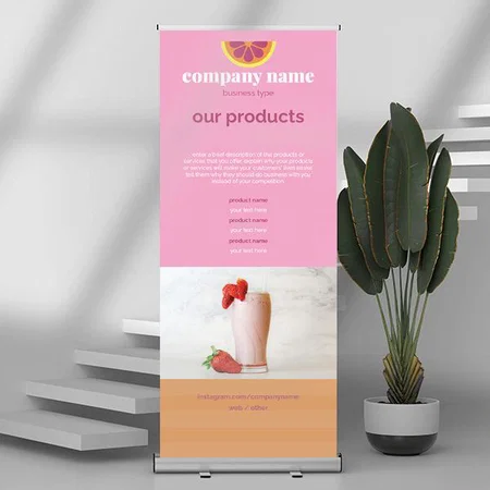Strawberry Smoothie Marketing Customized Photo Printed Roll Up Standee Banner