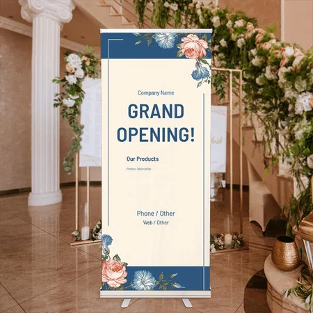 Blue Pink Floral Design Customized Photo Printed Roll Up Standee Banner