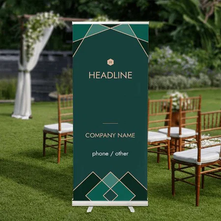 Green And Gold Luxury Geometric Pattern Design Customized Photo Printed Roll Up Standee Banner