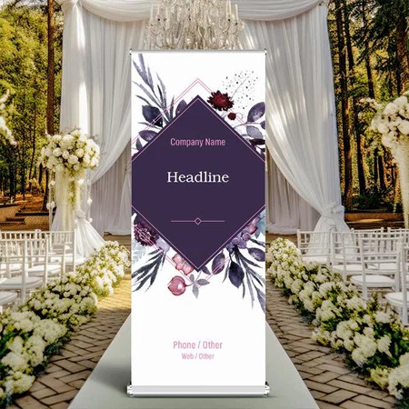 Purple Blue Floral Design Customized Photo Printed Roll Up Standee Banner