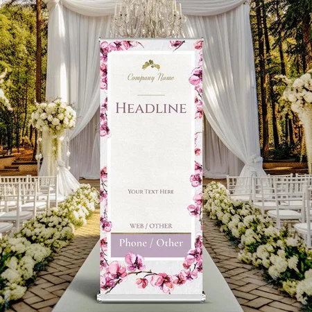 Pink Floral Design Customized Photo Printed Roll Up Standee Banner