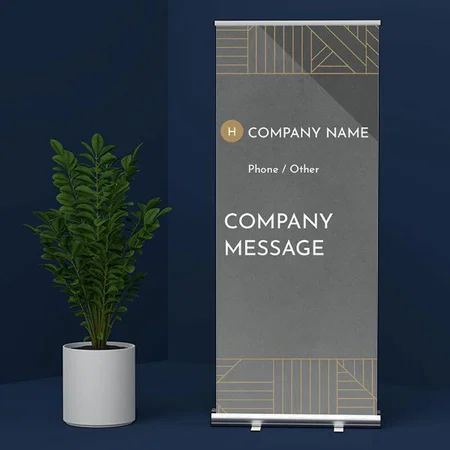 Premium Gold Line Pattern Design Customized Photo Printed Roll Up Standee Banner