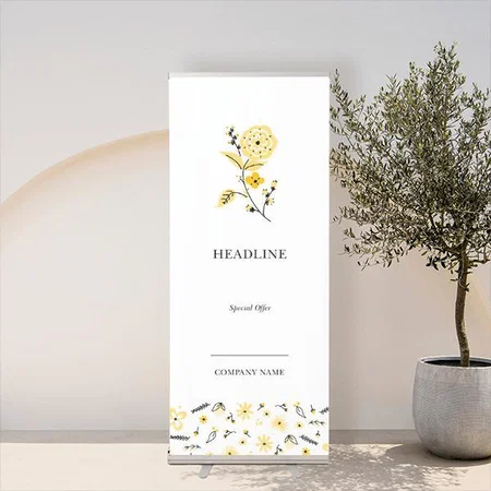 Minimal Yellow Vector Flower Design Customized Photo Printed Roll Up Standee Banner