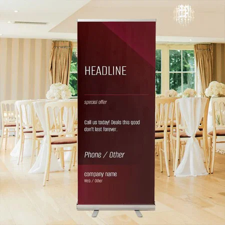 Dark Red Gradient Background Customized Photo Printed Roll Up Standee Banner