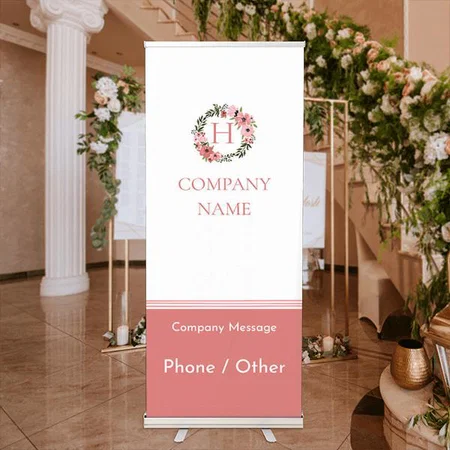 Pink White Floral Wreath Design Customized Photo Printed Roll Up Standee Banner