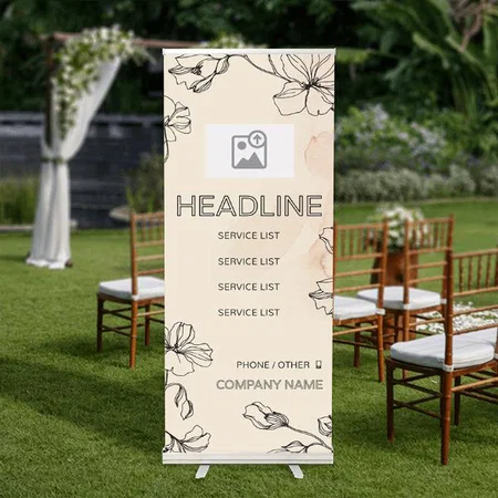 Line Art Floral Design Customized Photo Printed Roll Up Standee Banner