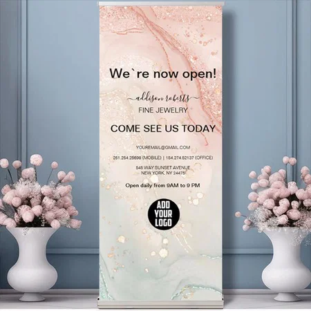 Splash Liquid Glitter Peach Marble Customized Photo Printed Roll Up Standee Banner