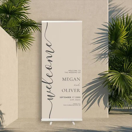 Elegant Simple Calligraphy Customized Photo Printed Roll Up Standee Banner