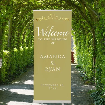 Elegant Gold  Wedding Welcome Customized Photo Printed Roll Up Standee Banner